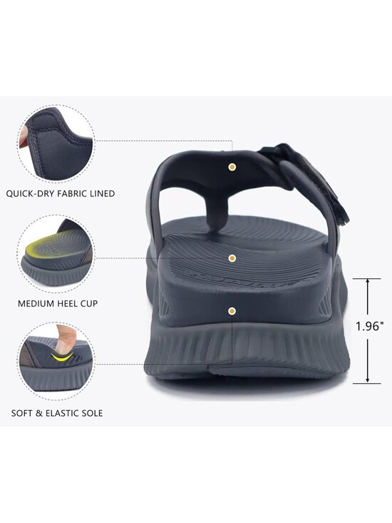 Men Dark Grey Orthotic Cushion Flip Flops Athletic Recovery Foam Walking Sandals main image 3